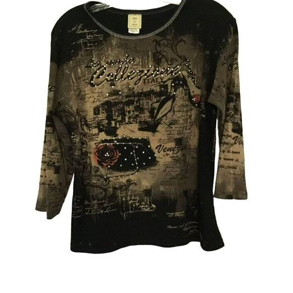 Jess & Jane Sweater 3/4 Sleeve Cotton Knit Italian Pattern Women's Size Small - Picture 1 of 13